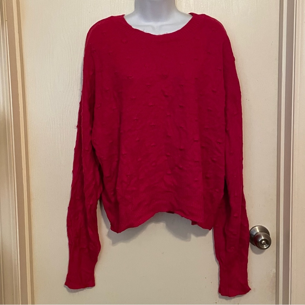 Vylette Raised Dot Women’s 2X hot pink sweater long sleeves ribbed collar wrists